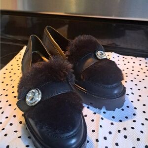 Black Fur-Trimmed Loafers